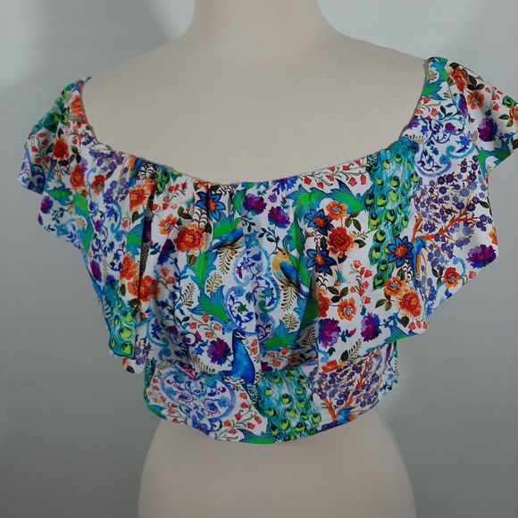 NWOT La Blanca floral shoulder swimming ruffle top 14 - Picture 5 of 10